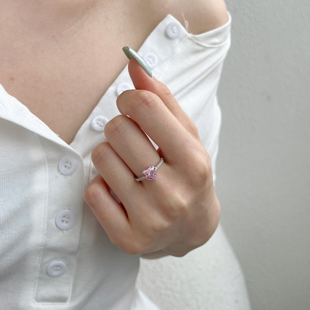 Sparkling Heart Pink Cubic Zirconia Ring