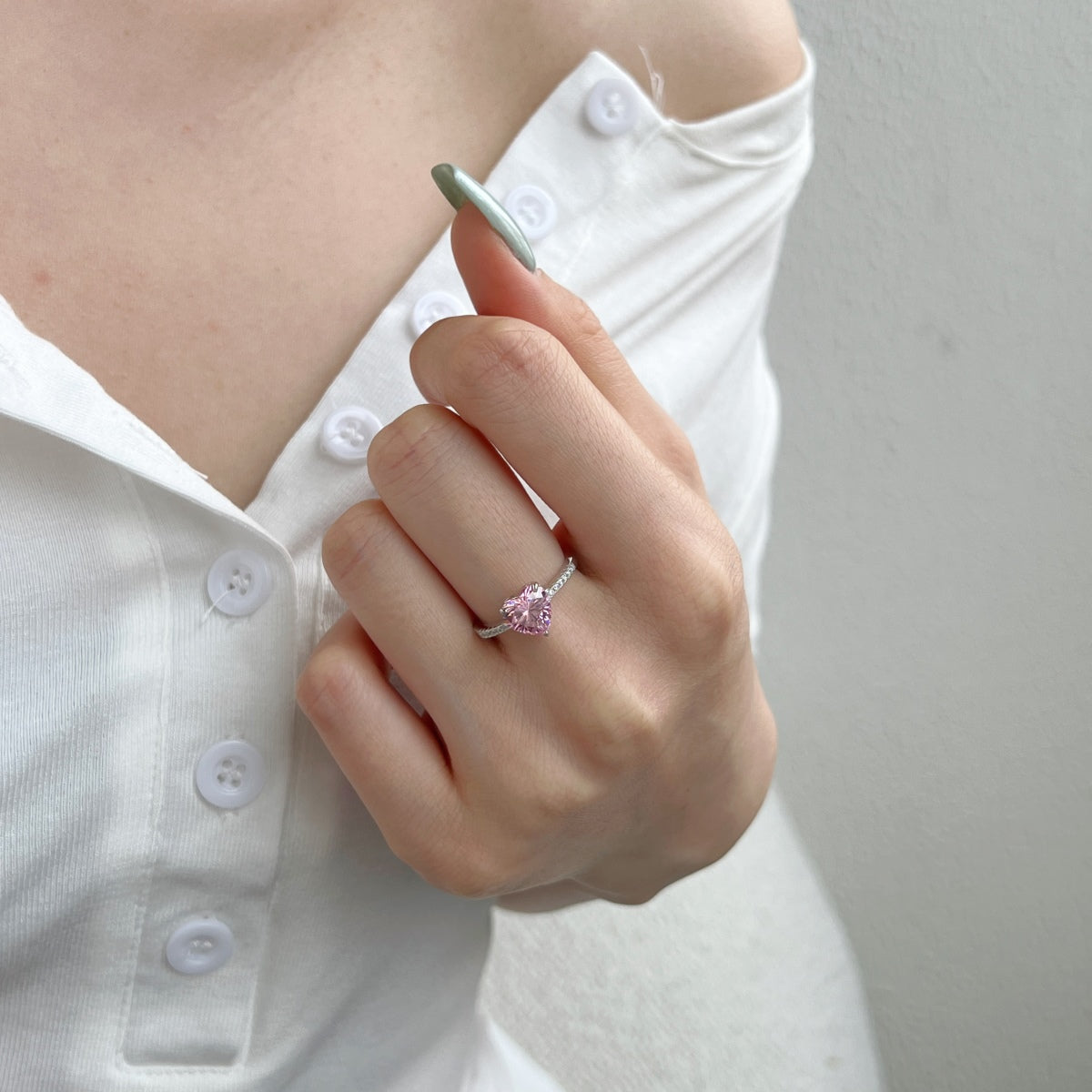 Sparkling Heart Pink Cubic Zirconia Ring
