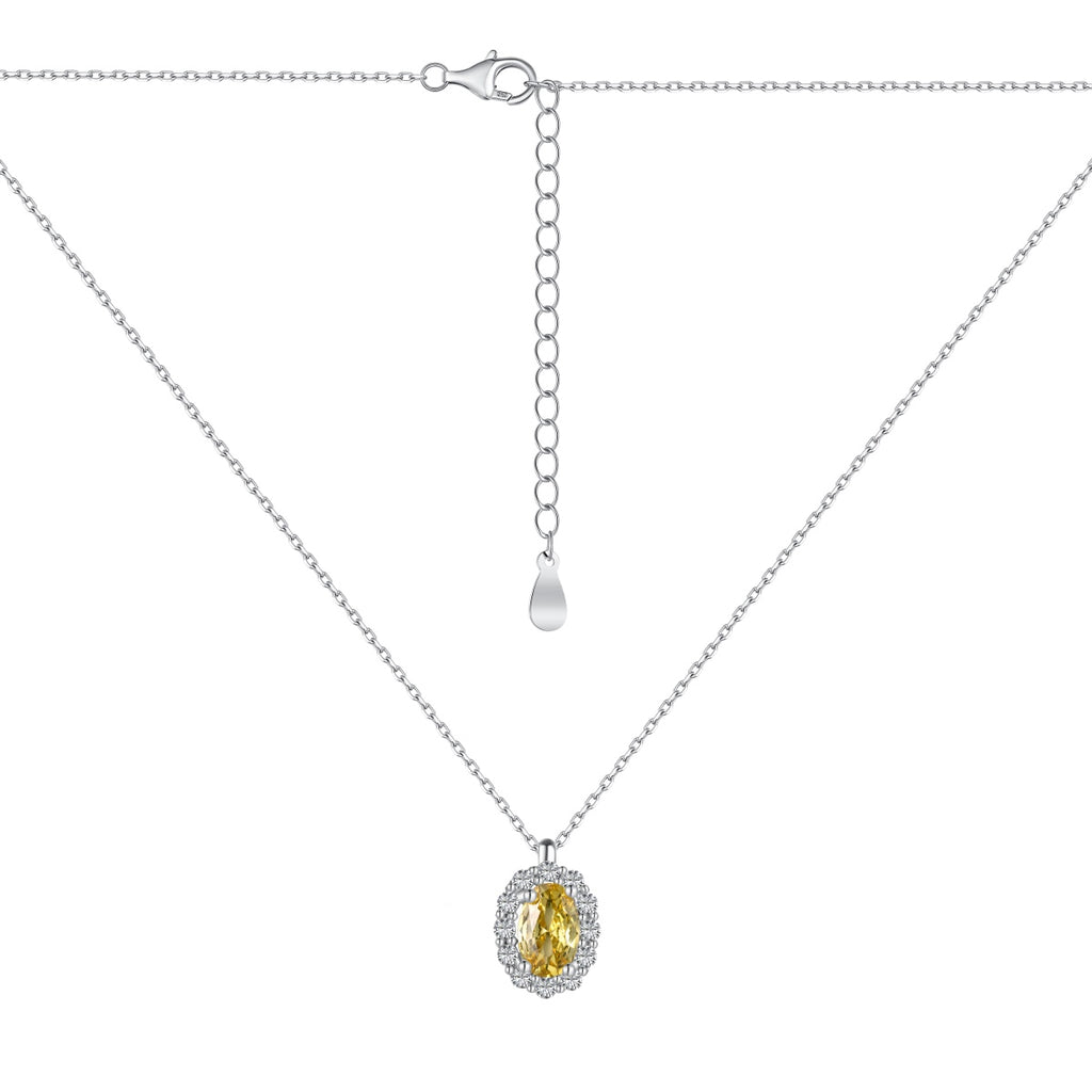 Sterling Silver Yellow Oval Zircon Necklace