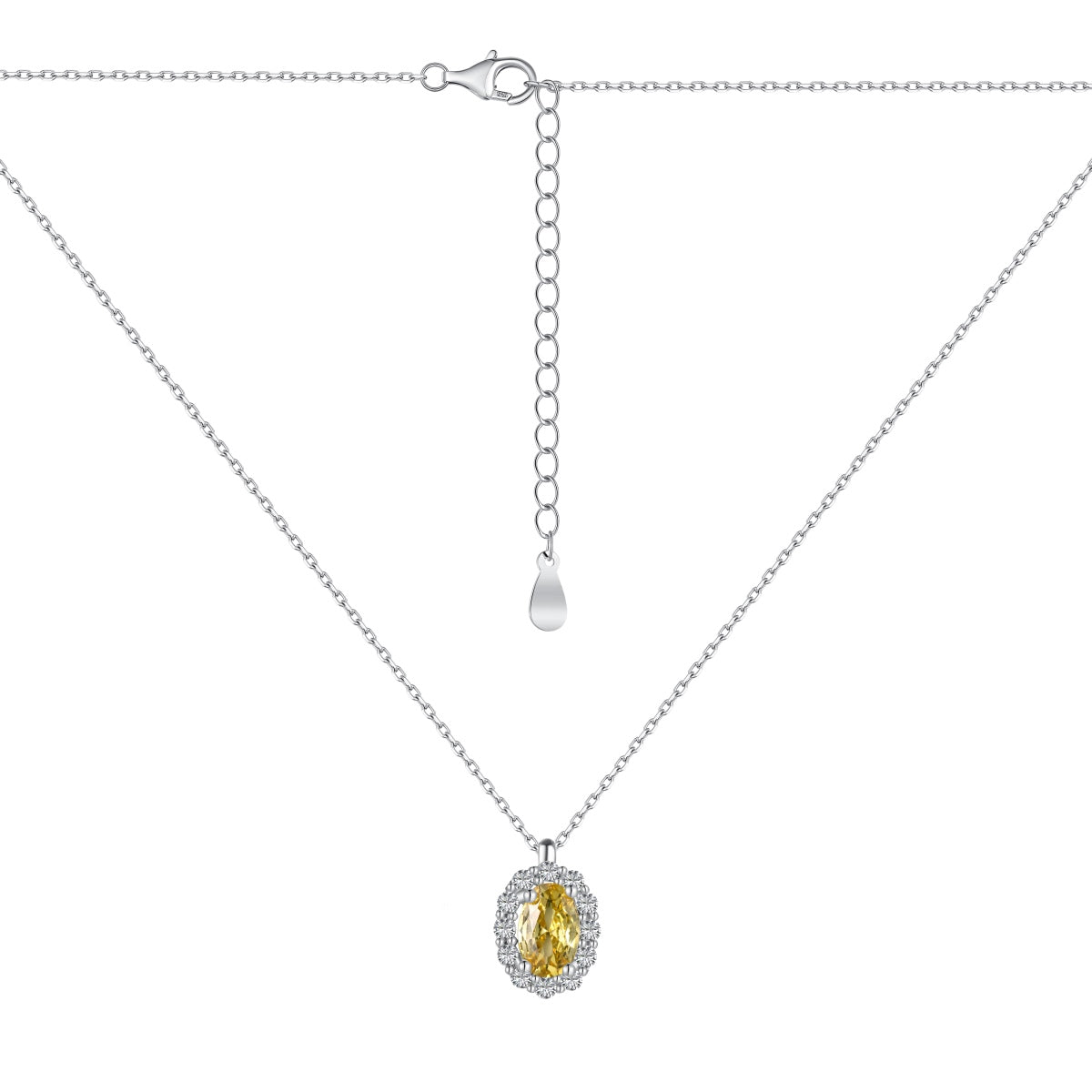 Sterling Silver Yellow Oval Zircon Necklace