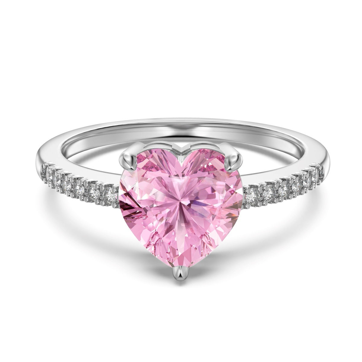Sparkling Heart Pink Cubic Zirconia Ring