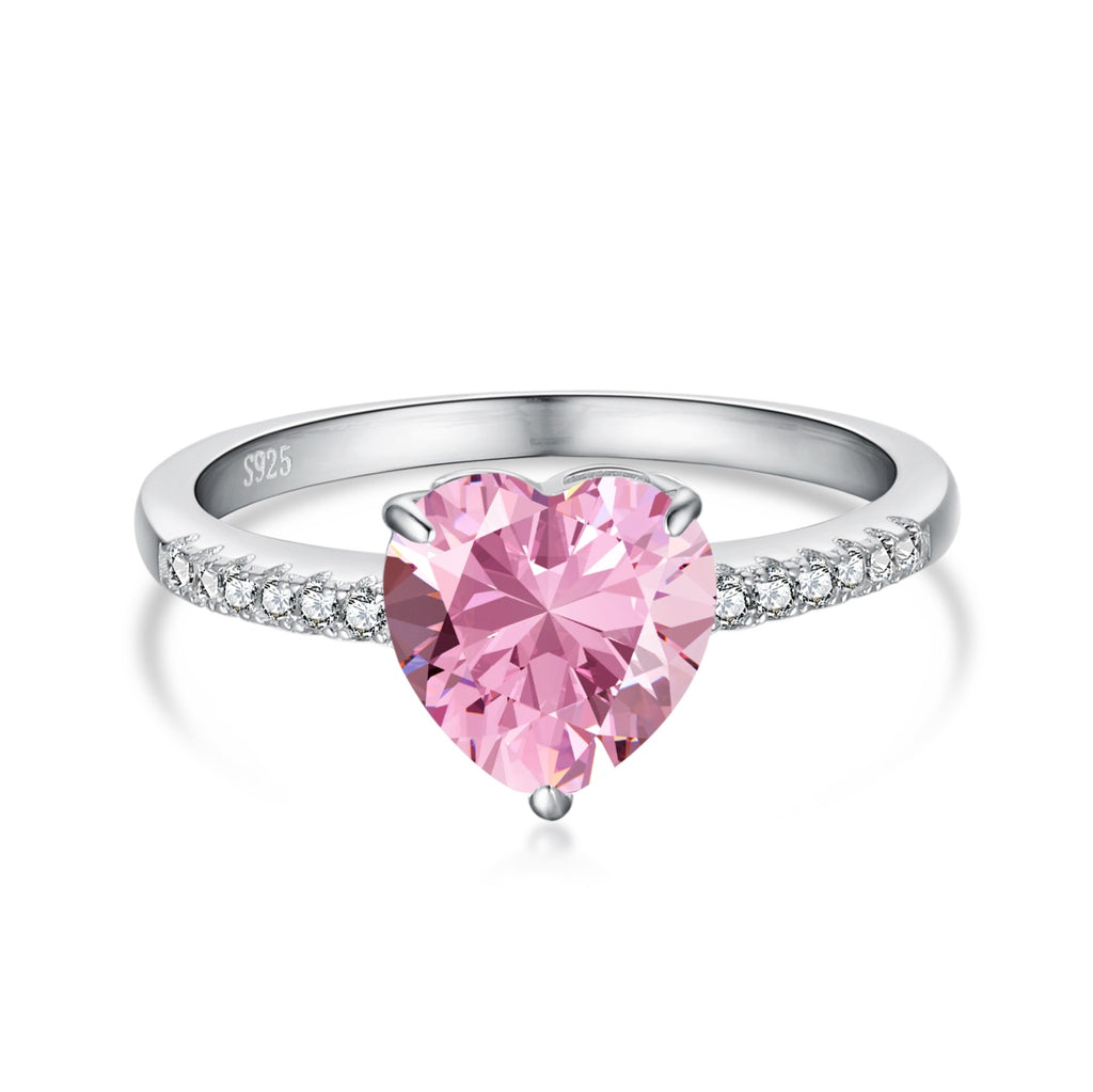 Sparkling Heart Pink Cubic Zirconia Ring