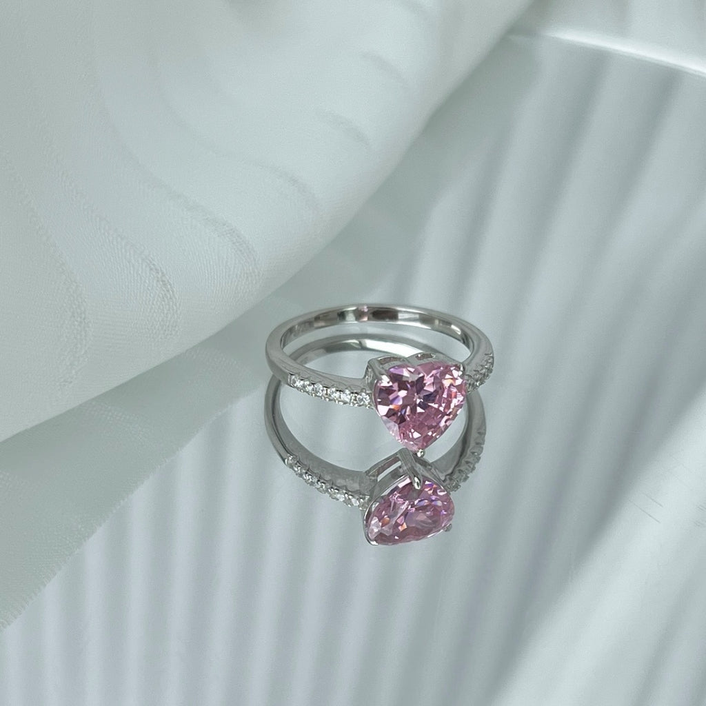 Sparkling Heart Pink Cubic Zirconia Ring