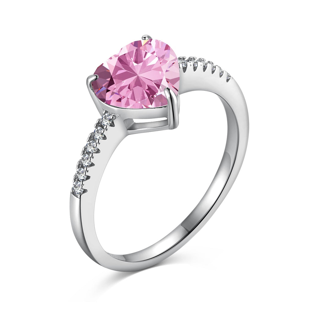 Sparkling Heart Pink Cubic Zirconia Ring