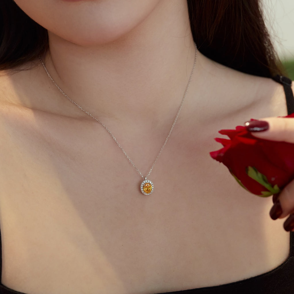 Sterling Silver Yellow Oval Zircon Necklace