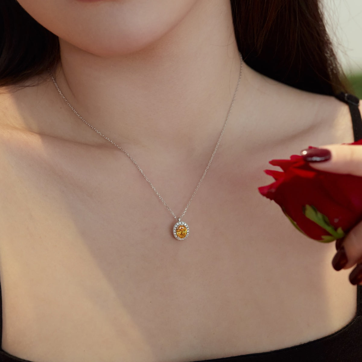 Sterling Silver Yellow Oval Zircon Necklace