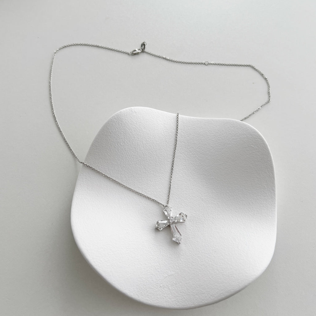 White Cross Pendant Choker Necklace