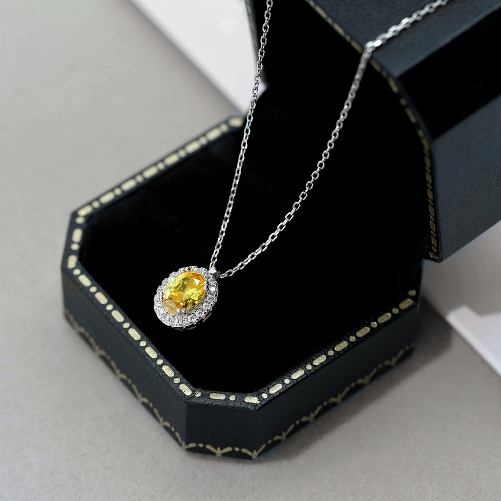 Sterling Silver Yellow Oval Zircon Necklace