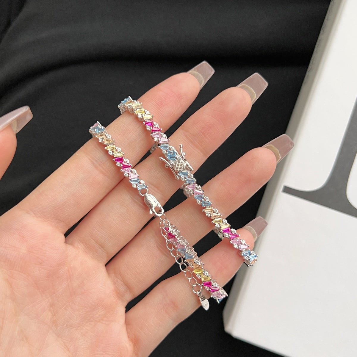 Silver Colorful Zircon Trapezoidal Bracelet