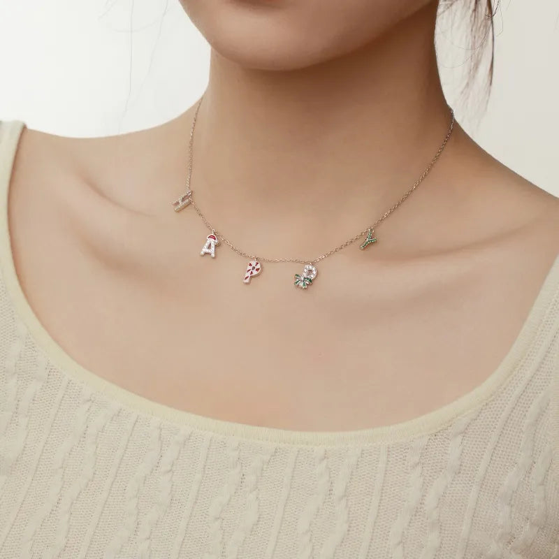 Silver S925 HAPPY Letter Pendant Necklace