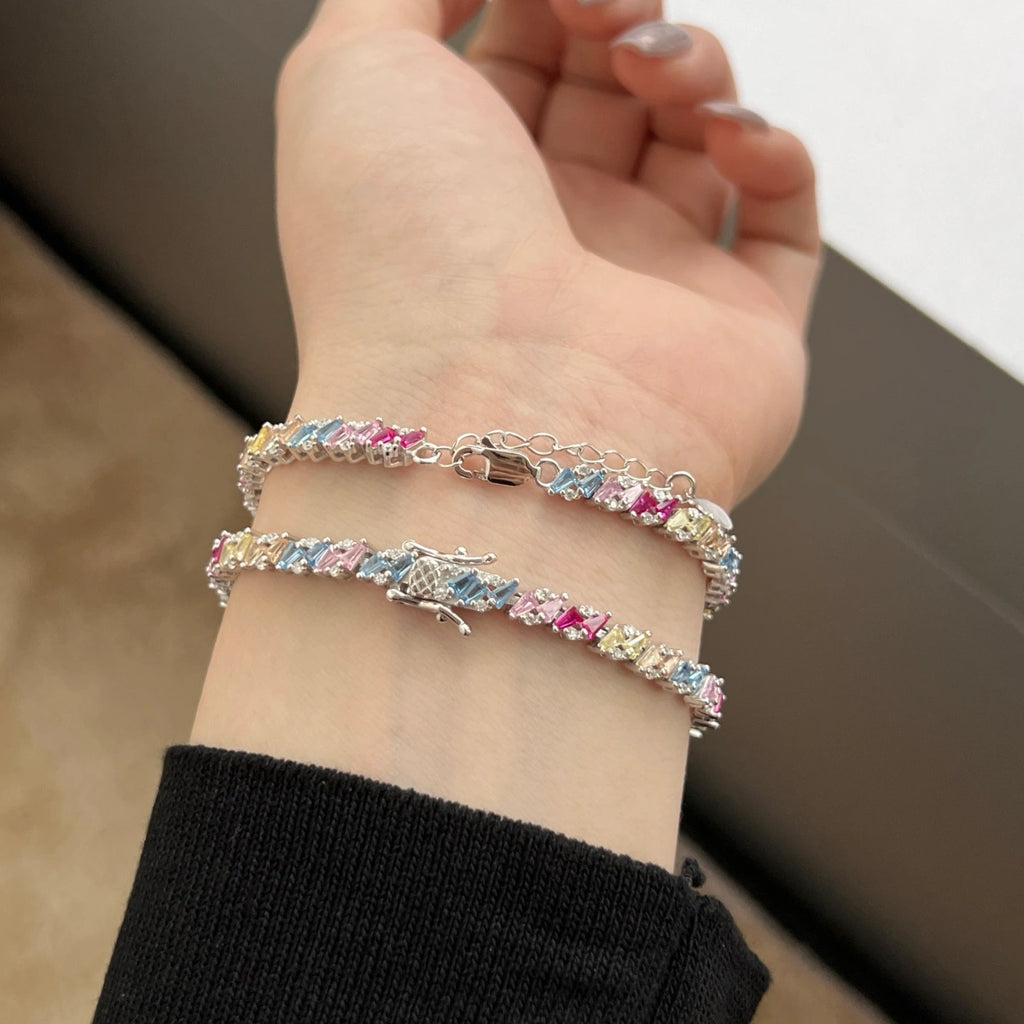 Silver Colorful Zircon Trapezoidal Bracelet